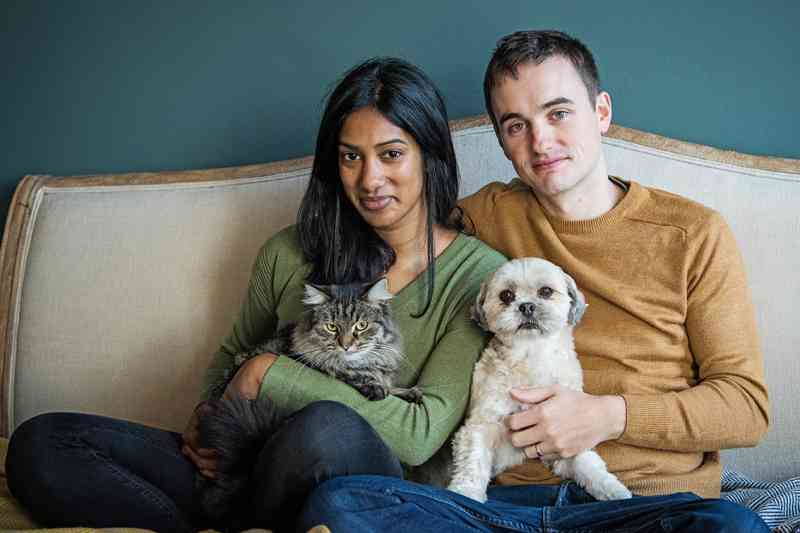 Pet sounds: Soobroyen with her husband and co-founder Jack Walker and cat Boo and the much-missed Smudge